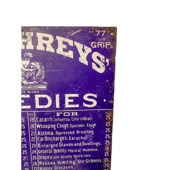 Antique Humphreys' Remedies Tin Sign from Display Medical Cabinet Door - Picture 3 of 7
